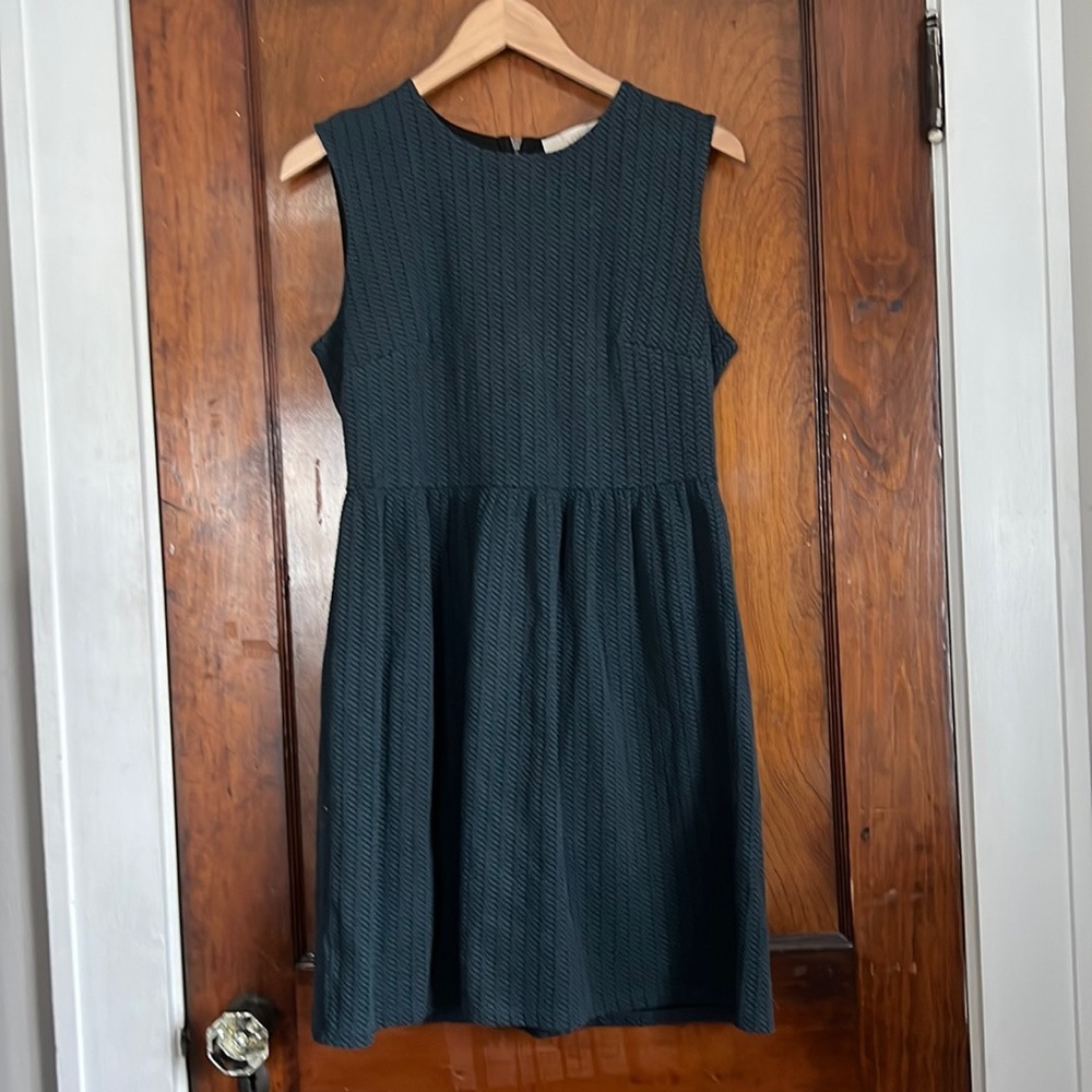 LOFT Dark Teal Textured Sleeveless Fit-and-Flare Dress